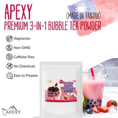 Apexy Premium Bubble Tea Powder Mix, 15.87 oz, Strawberry Bubble Tea, Instant 3 in 1 Bubble Tea Mix, Smoothie Mix, For Hot or Cold Drinks, Made in Taiwan (Strawberry)