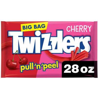 TWIZZLERS PULL &#39;N&#39; PEEL Cherry Flavored Licorice Style, Low Fat Candy Big Bag, 28 oz, Pack of 1
