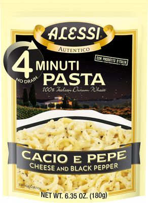 Alessi 4 Minute Pasta, One Dish Quick Meals, Stovetop or Microwave, Dinner or Side Ready in Minutes (Cheese &amp; Black Pepper, 6.35 Ounce (Pack of 6))