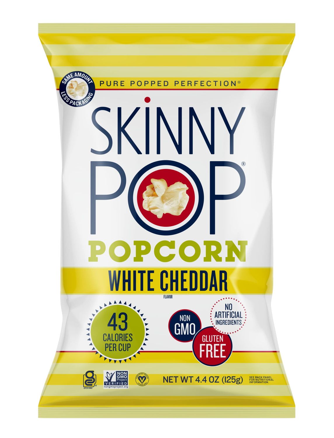 SkinnyPop White Cheddar Popcorn, Gluten Free, Non-GMO, Healthy Popcorn Snacks, Skinny Pop, 4.4oz Grocery Size Bag