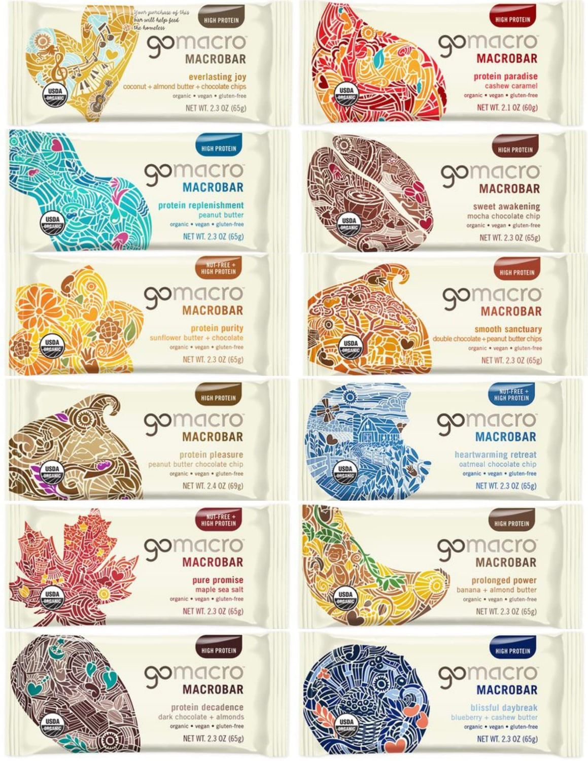 Organic Vegan Protein Bars - Snack Bar Assorted Variety Pack (1.9-2.3 Ounce Bars, 12 Count) In Healthiest Bars Box