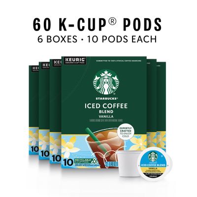 Starbucks K-Cup Coffee Pods, Iced Coffee Blend, Vanilla Naturally Flavored Coffee for Keurig Coffee Makers, 100% Arabica, 6 Boxes (60 Pods Total)