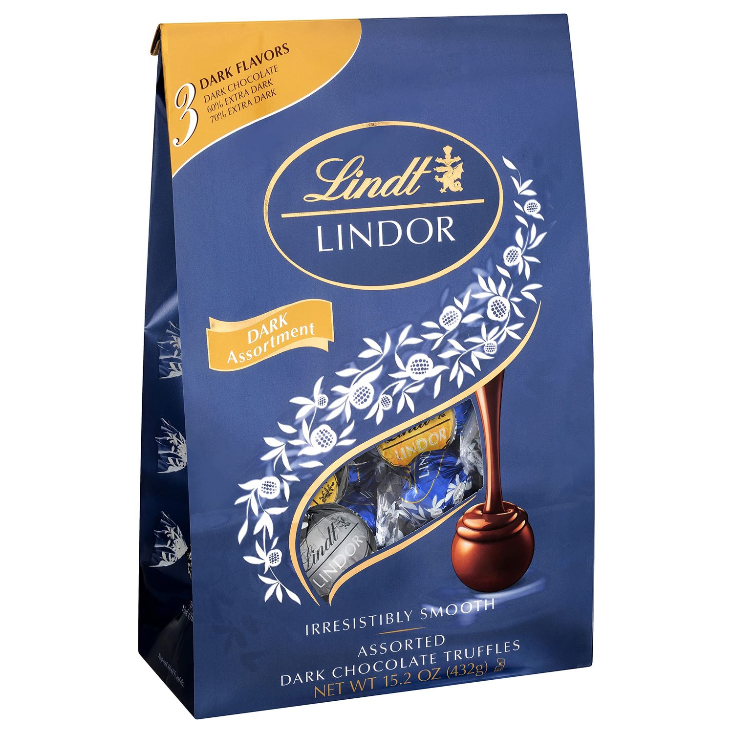 Lindt LINDOR Assorted Dark Chocolate Candy Truffles, Assorted Chocolate with Smooth, Melting Truffle Center, 15.2 oz. Bag