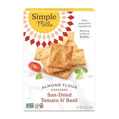 Simple Mills Almond Flour Crackers, Sundried Tomato &amp; Basil - Gluten Free, Vegan, Healthy Snacks, Plant Based, 4.25 Ounce (Pack of 1)