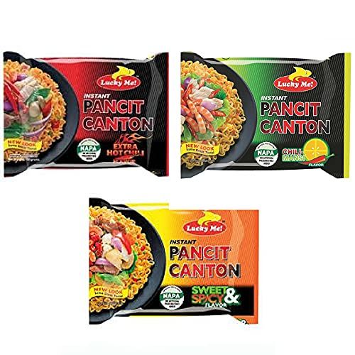 (Pack of 30) Lucky Me Pancit Canton Variety Noodles - 10 of each Chilimansi, Sweet Spicy and Hot Chili