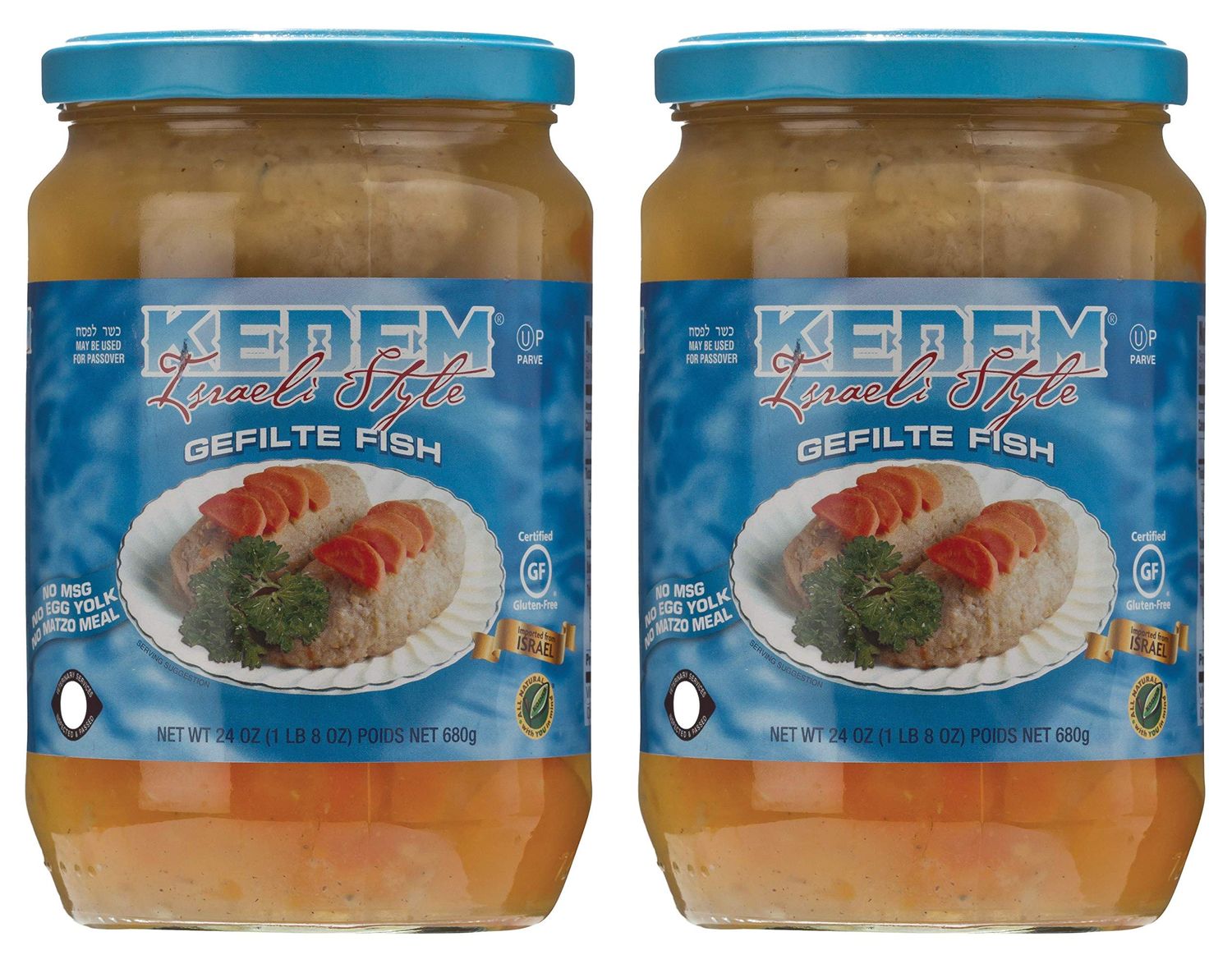 Kedem Gluten Free Israeli Style Gefilte Fish 24oz (2 Pack) No MSG, No Egg Yolk, No Matzo Meal, Nothing Artificial