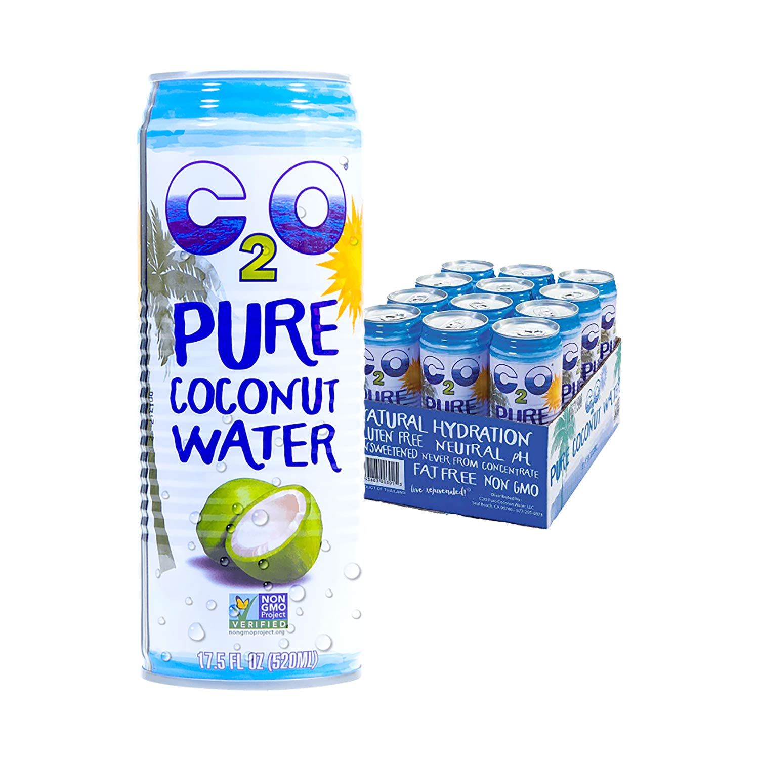 C2O Pure Coconut Water with Mango | Plant Based | Non-GMO | No Added Sugar | Essential Electrolytes | 17.5 FL OZ (Pack of 12)