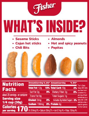 Fisher Snack Tex Mex Trail Mix, 30 Ounces, Hot and Spicy Peanuts, Almonds, Salsa Corn Sticks, Sesame Sticks, Chili Bits, Pepitas