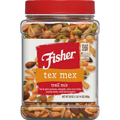 Fisher Snack Tex Mex Trail Mix, 30 Ounces, Hot and Spicy Peanuts, Almonds, Salsa Corn Sticks, Sesame Sticks, Chili Bits, Pepitas