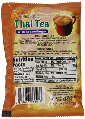 De De Instant Thai tea with Cream and Sugar, 1.23oz x 12pks