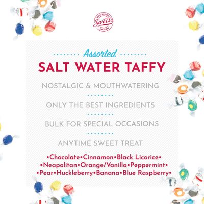 Sweet Candy Company Salt Water Taffy Individually Wrapped - Salt Water Taffy Candy Bulk, Old Fashioned Assorted Flavors, Soft and Chewy Candy Mix, Gluten Free Variety Pack - 24 oz Bag