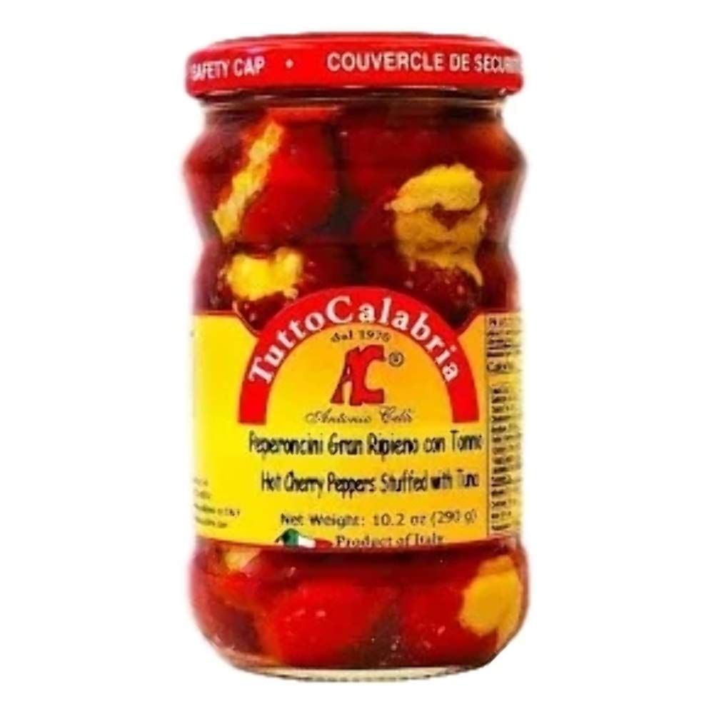 TuttoCalabria, PepperO Cherry Peppers Stuffed with Italian Tuna, Great for Antipasti Appetizers, 280g