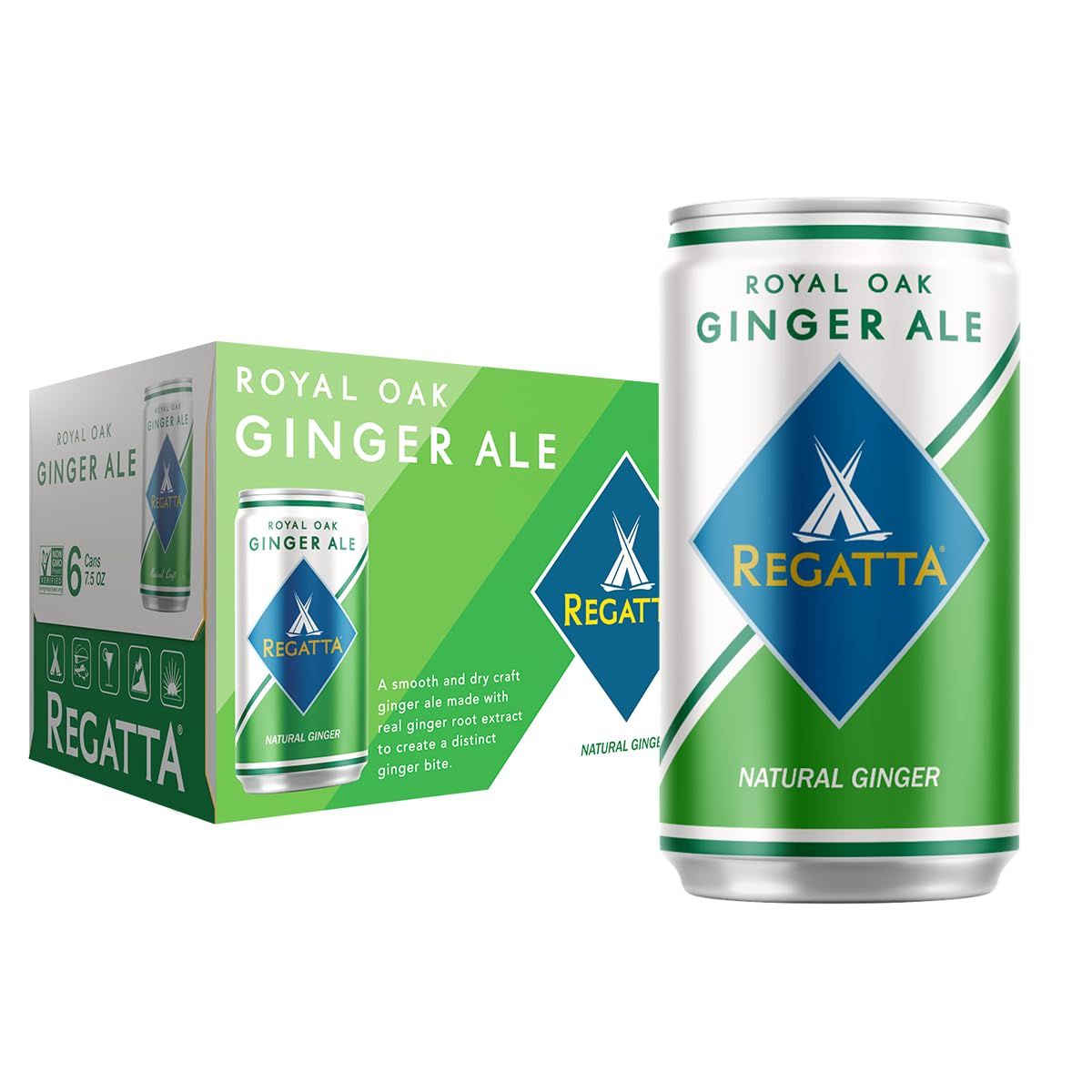 Royal Oak Ginger Ale by Regatta, Case of 24 Sleek Mini Cans, 7.5oz Each, Premium Soda and Cocktail Mixer