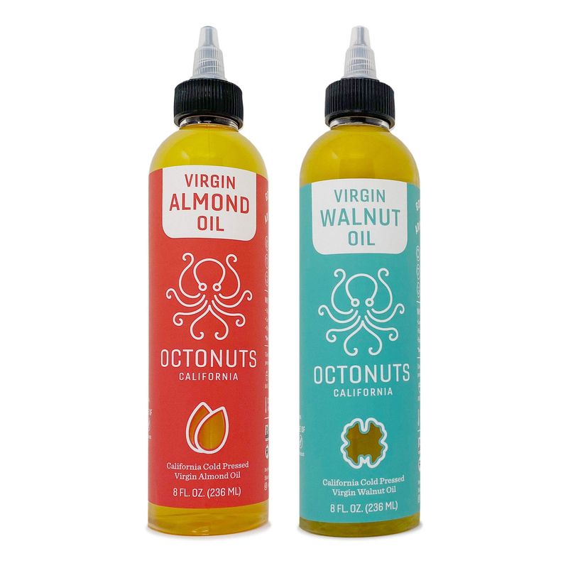 Octonuts Cold Pressed Almond &amp; Walnut Oil, 8 ounce, Made with California Almonds and Walnuts, Plant-based, Keto, Paleo Friendly, Vegan, Gluten Free, Almond &amp; Walnut, 2-Pack