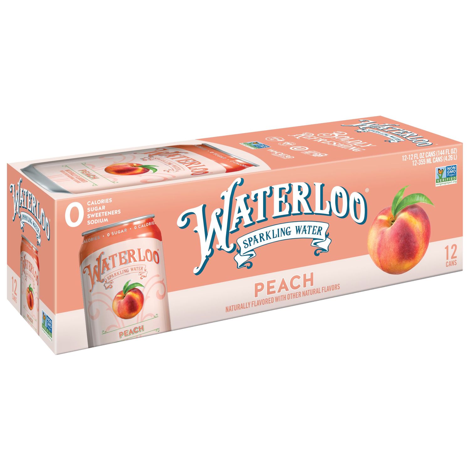 Waterloo Sparkling Water, Peach Naturally Flavored, 12 Fl Oz Cans, Pack of 12 | Zero Calories | Zero Sugar or Artificial Sweeteners | Zero Sodium
