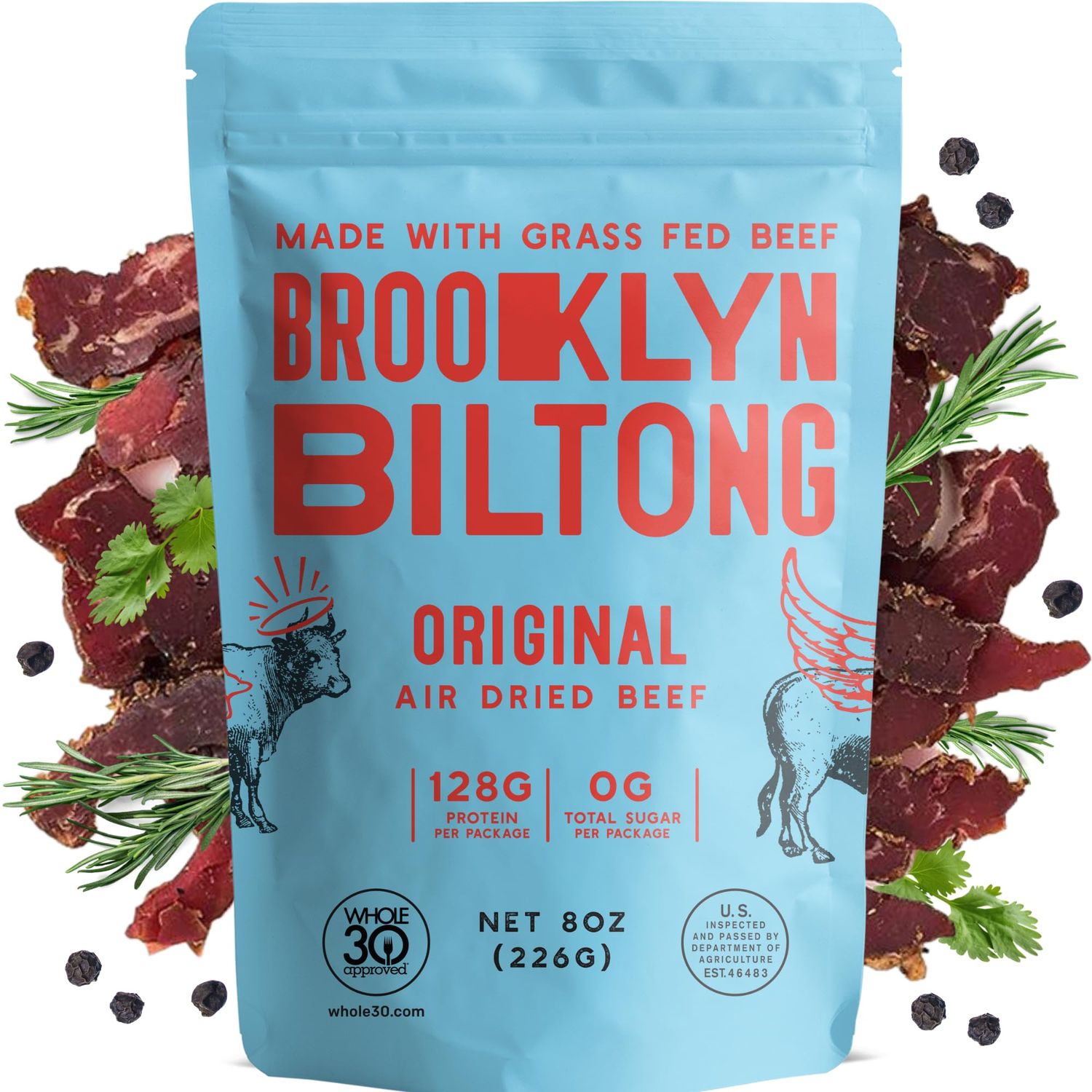 Brooklyn Biltong - Air Dried Grass Fed Beef Snack, South African Beef Jerky - Whole30 Approved, Paleo, Keto, Gluten Free, Sugar Free, Made in USA (Original)