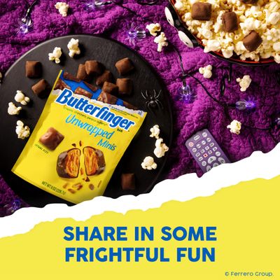 Butterfinger, Bulk 12 Bags, Chocolatey, Peanut-Buttery Unwrapped Minis Candy Bars, Stocking Stuffers, Resealable Bag, 8 oz Each