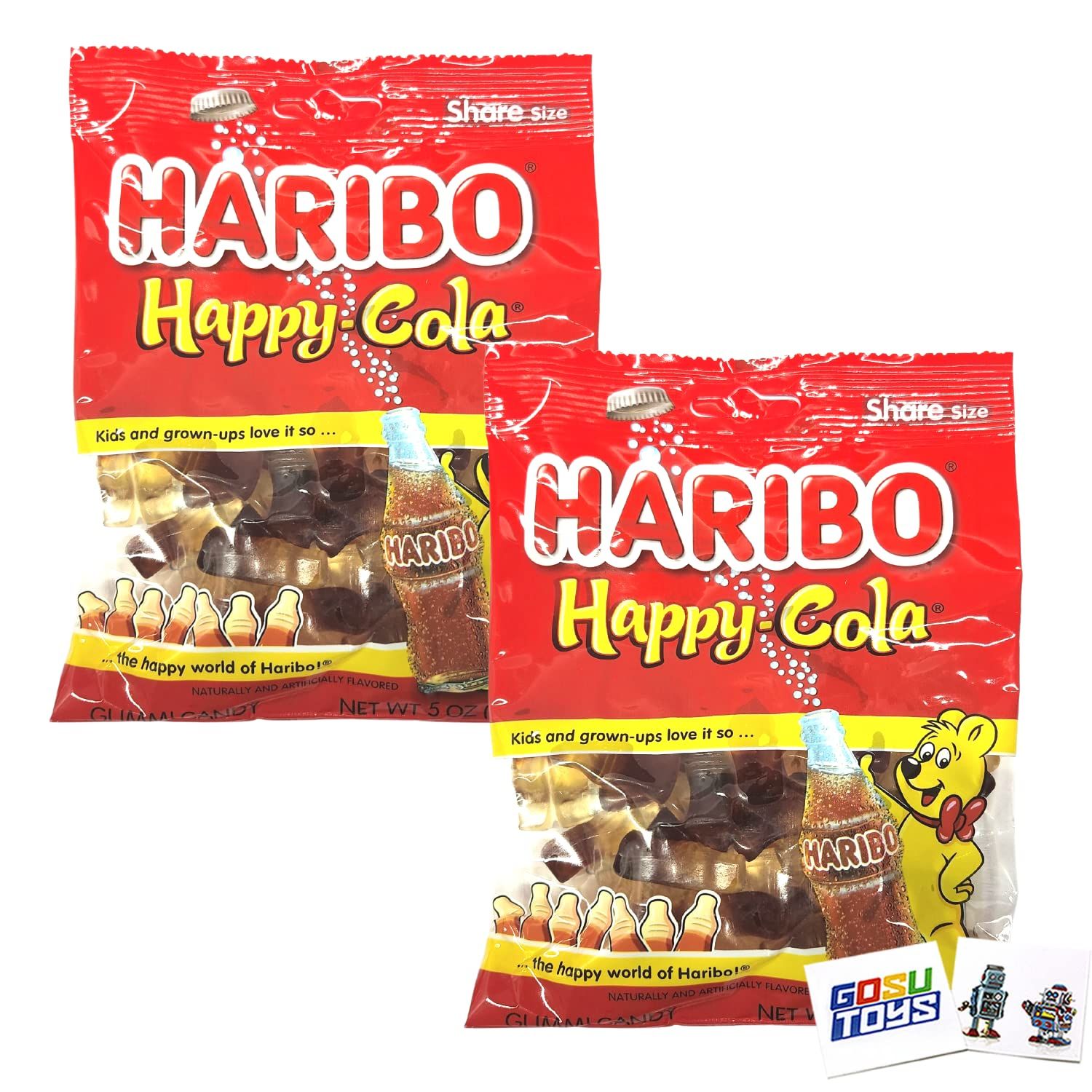 Haribo Happy Cola Gummi Candy Share Size (2 Pack) with 2 Gosutoys Stickers