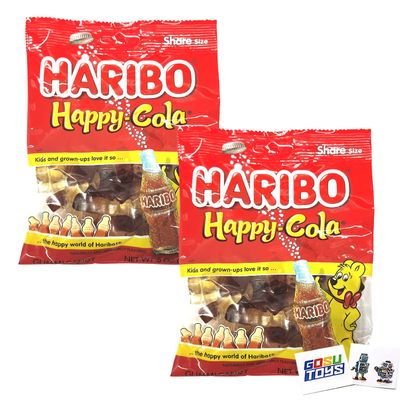 Haribo Happy Cola Gummi Candy Share Size (2 Pack) with 2 Gosutoys Stickers