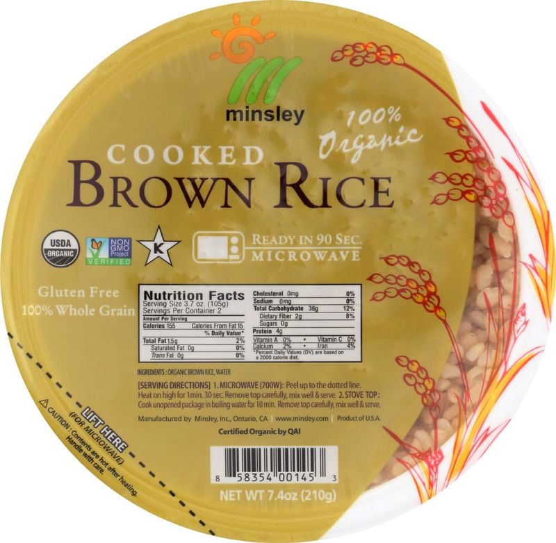 Minsley Cooked Brown Rice Bowl, 100 Percent Organic, Microwave Ready in 90 Seconds, 7.4-Ounce Bowls, Pack of 12