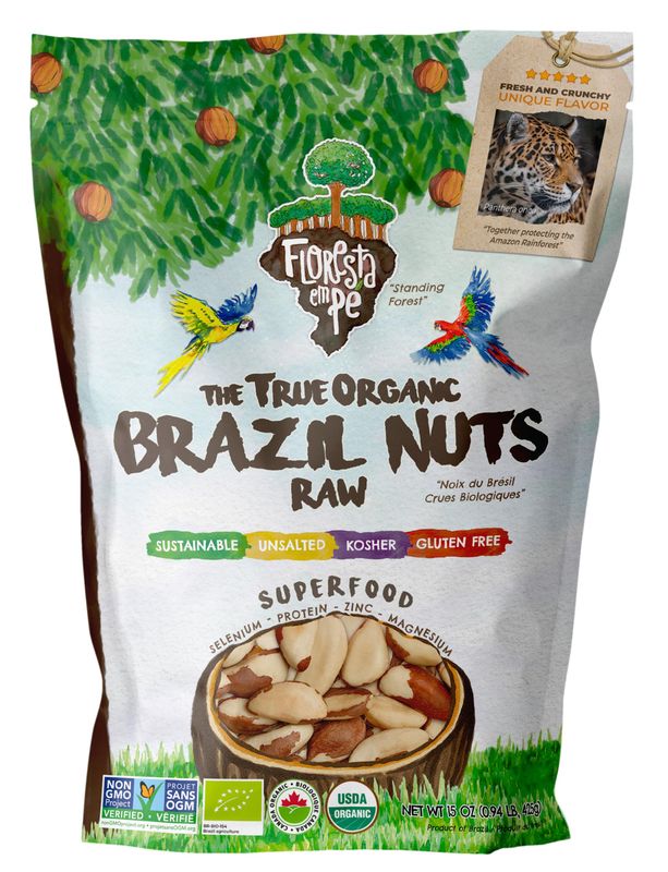 Floresta em P The True Organic Premium Brazil Nuts (15oz) Raw &amp; Unsalted | KOSHER| Non-Gmo | Certified Organic | Fresh | Vegan | Gluten Free | Keto &amp; Paleo Friendly | Sustainably Harvested