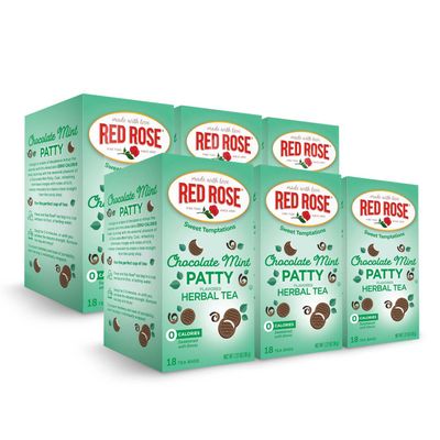 Red Rose Sweet Temptations Dessert Tea Chocolate Mint Patty, Zero Carbs, Zero Sugar Bursting with Flavor Delicious Beverage Herbal Tea, 18 Count Pack of 6 Fruit Naturally Flavored Herbal Tea