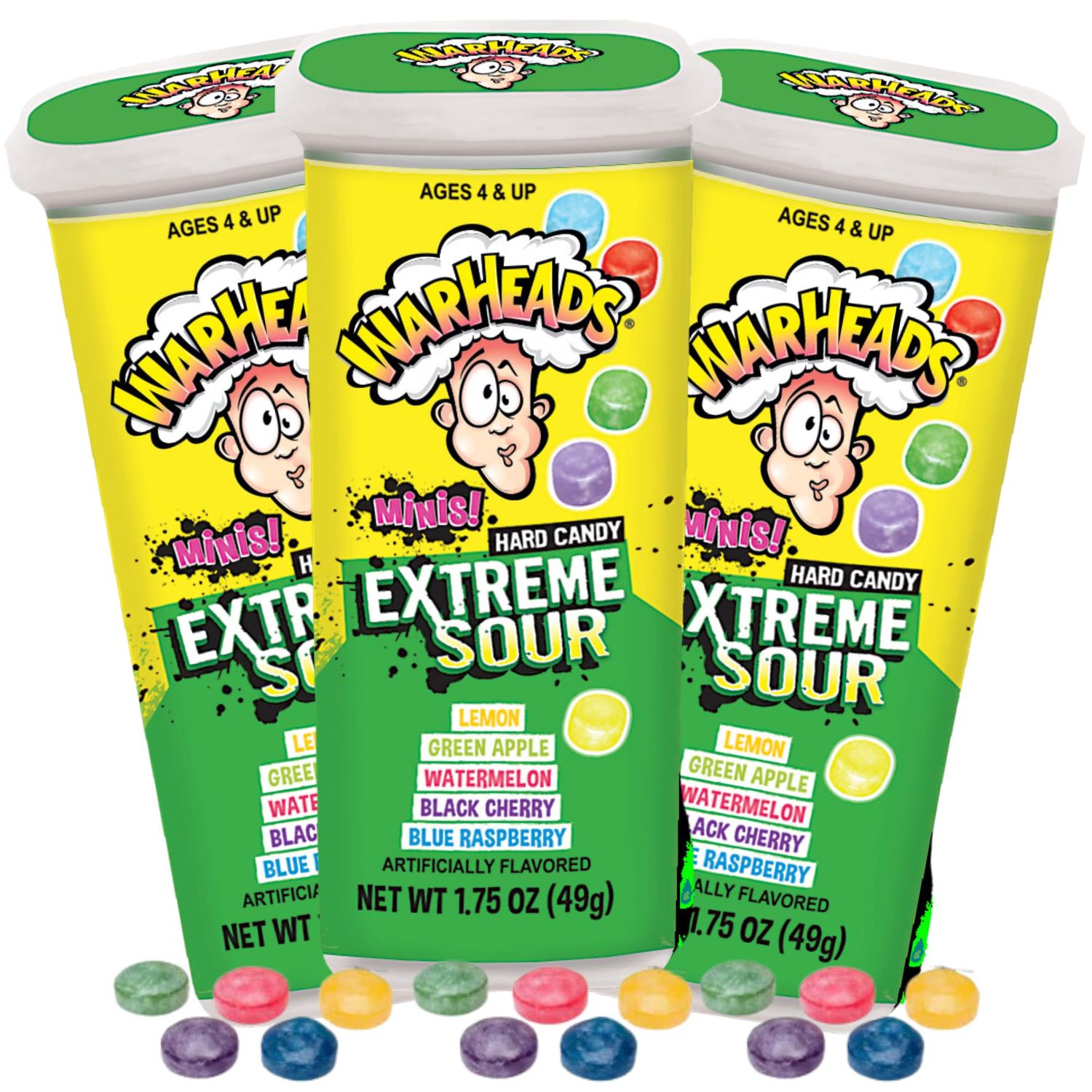 Mini Extreme Sour Hard Candies, Assorted Fruit Flavors, 1.75 Ounces (Pack of 3)