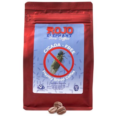 Rojo Elephant Cicada-Free Handcrafted Ground Coffee, Made From 100% Arabica Beans, Premium Medium-Dark Roast, Smooth, Rich Flavor, 11 0z Pack