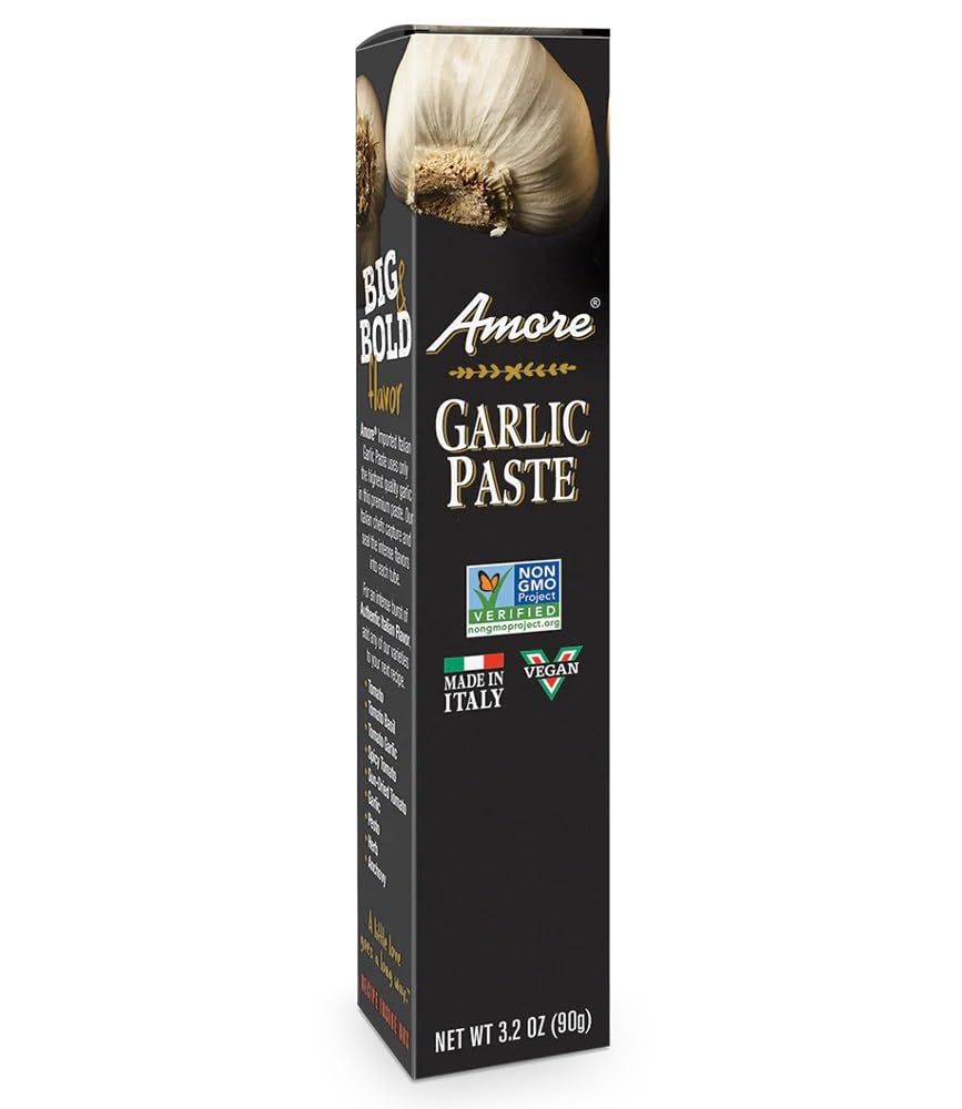 Amore All Natural Italian Garlic Paste - Mellow Mixture of Fresh Garlic, Sunflower &amp; Olive Oils, &amp; Salt - 3.2 oz (Pack of 2)