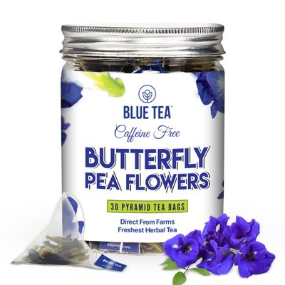 BLUE TEA - Butterfly Pea Flower Tea - 30 Count - Pyramid Plant Based Tea Bag | Christmas Gifts | Super ANTIOXIDENT | Flower Based - Herbal Tea - Caffeine Free - Detox Tea - Vegan | Pet Jar