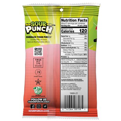 Sour Punch Bites, Rad Reds Watermelon, Strawberry, Cherry &amp; Raspberry Chewy Candy, 5oz Bag (Pack of 12) (Packaging may vary)