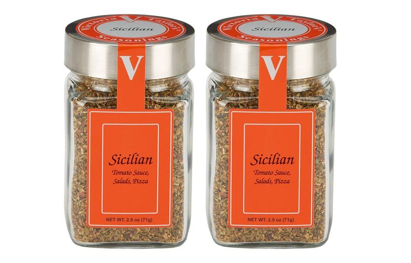 Sicilian- 2.5 oz. Jar (pack of 2) - Classic Bold Southern Italian Flavor - Use in red sauce, chicken, pizza, pasta, soup, salad and grilled fish.
