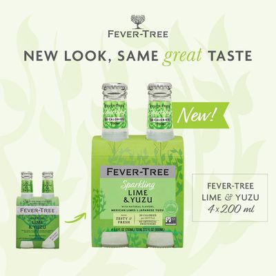 Fever Tree Sparkling Yuzu & Lime - Premium Quality Mixer - Refreshing Beverage for Cocktails & Mocktails. Naturally Sourced Ingredients, No Artificial Sweeteners or Colors - 200 ML Bottles-Pack of 24