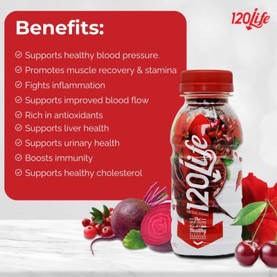 120/Life Blood Pressure Support, Beet Root Juice, Pomegranate Extract, Cranberry Juice, Tart Cherry, Hibiscus, and Magnesium (8 Fl Oz, Pack of 28) - Sugar-Free, Gluten-Free, Vegan