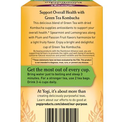 Yogi Tea - Green Tea Kombucha (6 Pack) - Supplies Antioxidants to Support Overall Health - Contains Caffeine - 96 Organic Green Tea Bags
