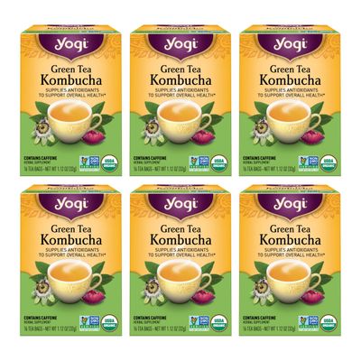 Yogi Tea - Green Tea Kombucha (6 Pack) - Supplies Antioxidants to Support Overall Health - Contains Caffeine - 96 Organic Green Tea Bags