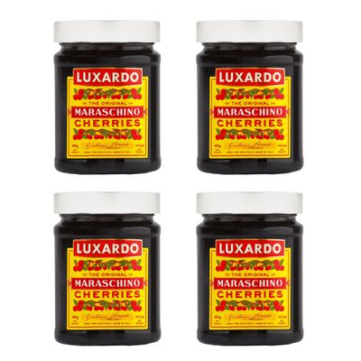 Luxardo The Original Maraschino Cherries | Gourmet Italian Cocktail Maraschino Cherries | for Old Fashioned, Manhattan and Desserts | Approximately 65 Cherries Per 400G Jar [Pack of 4]