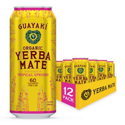 Guayak Yerba Mate, Energy Drink Alternative, Organic Tropical Uprising Flavor, 15.5 Oz (Pack of 12), Low Sugar, 150mg Natural Caffeine, Smooth Energy &amp; Focus