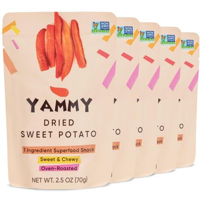 Yammy Dried Sweet Potato Sticks (Pack of 5), 1 Ingredient Superfood Snack, Healthy, 3g Protein, Asian Korean Chinese Japanese Food, Individually Wrapped Snacks For Humans, People, Gluten Free, Vegan