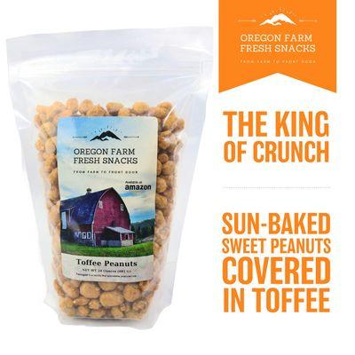 Oregon Farm Fresh Snacks Toffee Peanuts - Sun-Baked Sweet Covered in Toffee - Locally Made Butter Snack - All Natural Ingredients - Resealable Bag Guarantees Freshness - (24oz)
