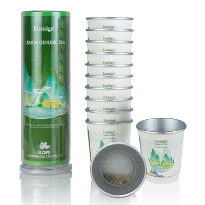 Eastsign Tea in a Cup, Aluminum Made, Herbal Tea, 10 Cups in the Bottom, Tea at The Bottom of The Cup, Multi-Scene Use(LEMON GINGER TEA)