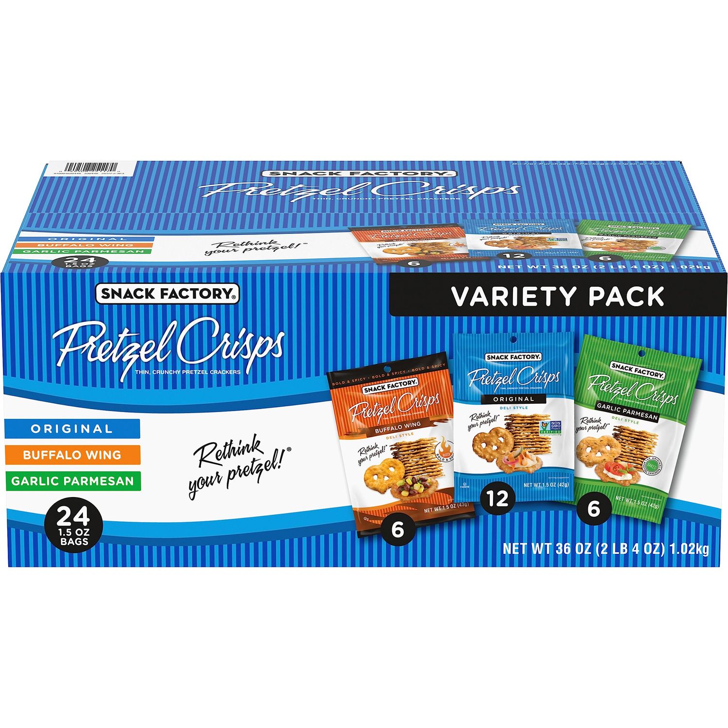 Snack Factory Pretzel Crisps Variety Pack, Individual 1.5 Ounce (Pack of 24)