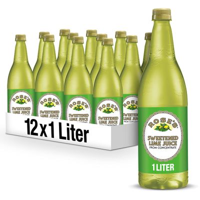 Rose&#39;s Sweetened Lime Juice, 1 L bottle (Pack of 12), Made with Real Lime Juice, Mixer to Add to Cocktails and Non-Alchoholic Drinks, Trusted by Bartenders
