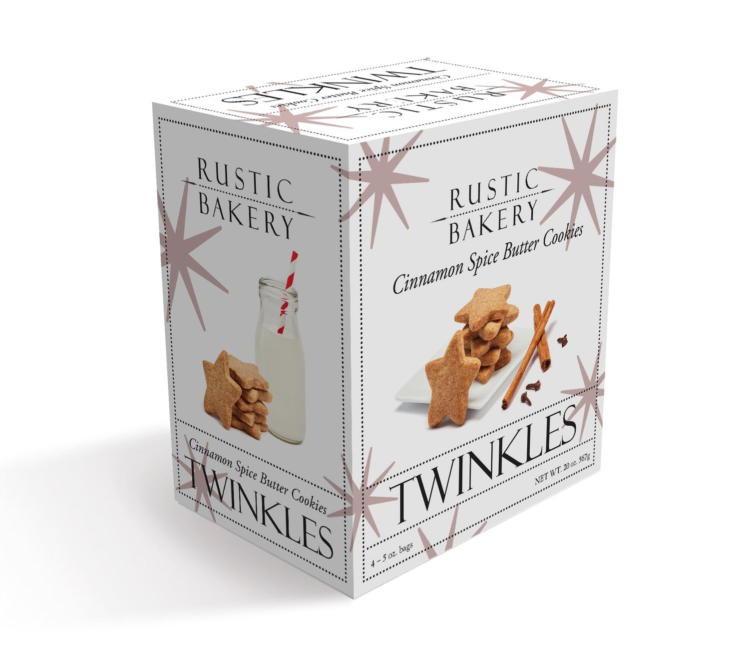 Rustic Bakery Handmade Twinkles Cinnamon Spice Butter Cookies, Crunchy with Cinnamon, Nutmeg, and Cloves, Single 20 Oz Box