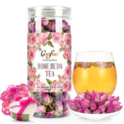Goofoo Dried Rose Buds Rose Tea, Edible Whole Dry Roses, Premium Loose Leaf Flowers Herb, Natural Healthy Herbal Tea Beverages, Ideal Gift for Christmas, 2.8 oz