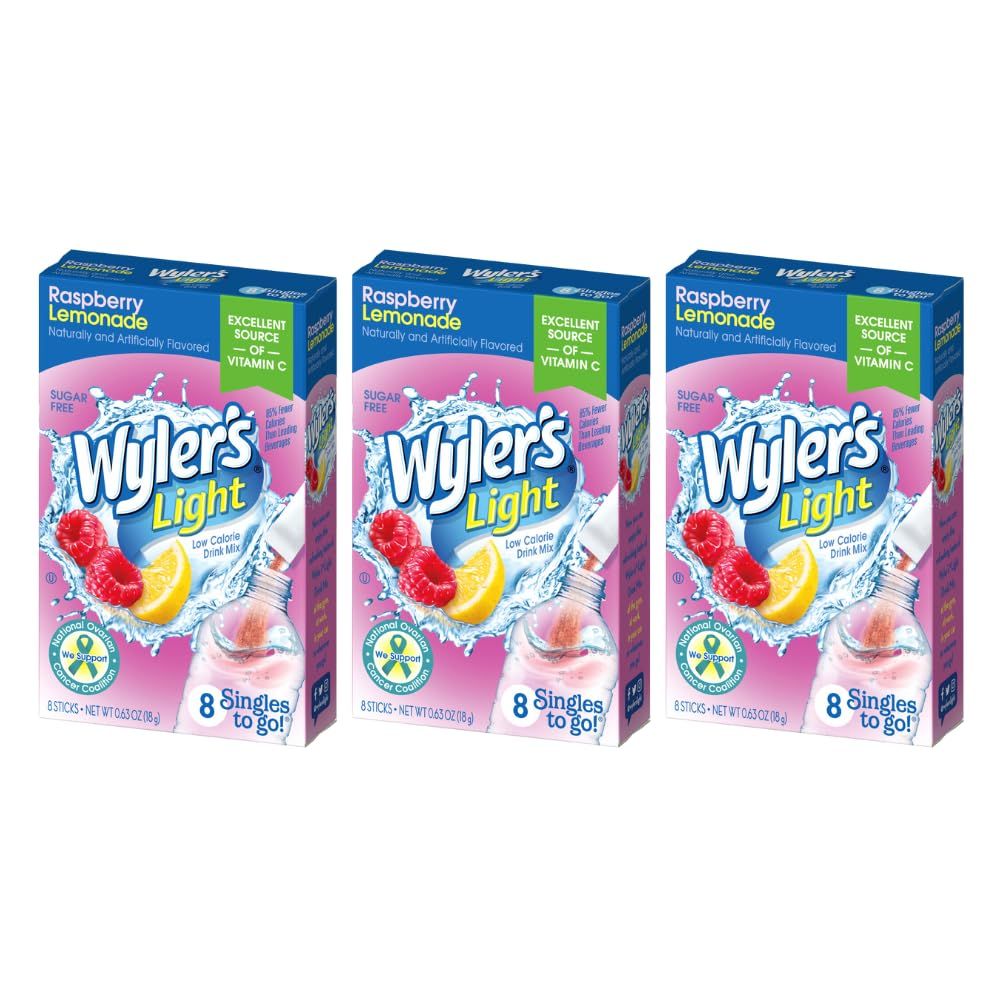 Wyler&#39;s Light Singles To Go Powder Packets, Water Drink Mix, Raspberry Lemonade, 24 Single Servings (Pack of 3)