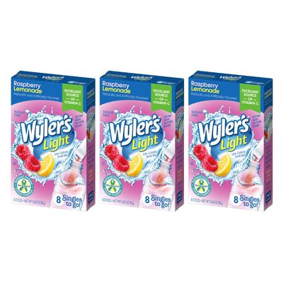 Wyler&#39;s Light Singles To Go Powder Packets, Water Drink Mix, Raspberry Lemonade, 24 Single Servings (Pack of 3)