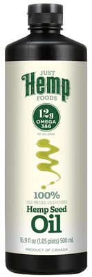 Just Hemp Foods All Natural Hemp Seed Oil, Cold Pressed, Cold Filtered, 12g of Omega 3 &amp; 6 Per Serving, 16.9 Fl Oz