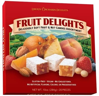 Liberty Orchards, Fruit Delights - Assorted Vegan Fruit and Nut Candies, Gluten Free, Lokum with Nuts, Strawberry &amp; Walnut Turkish Delight Gourmet Snack 10 Oz