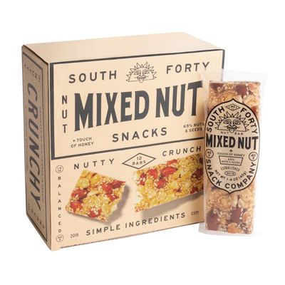 South 40 Snacks Mixed Nut Bar, Extra Crunchy Whole Nut Snack Bar, Almonds, Hazelnuts, Peanuts, Sesame Seeds, Honey and Sugar, Delicious Healthy Snacks Protein Nut Clusters (40g Bar, Pack of 12)